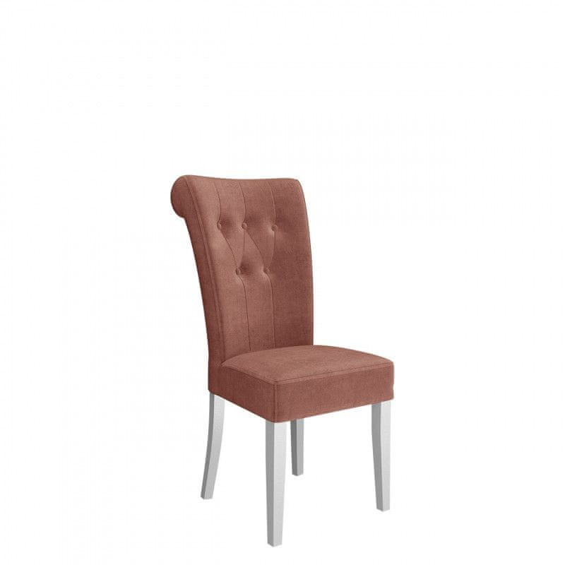 Veneti Luxusná jedálenská stolička NOSSEN 3 - polomatná biela / ružová / pozlátené klopadlo
